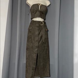 Olive two piece midi skirt set